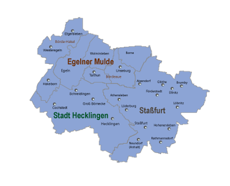 Map of the localities in the area of responsibility of the Staßfurt job centre