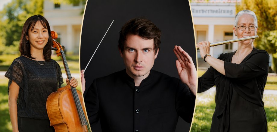 Collage fotográfico - Mariko Okabayashi, violonchelo / Felix Koltun, piano / Gabriele Zucker, flauta Collage fotográfico - Mariko Okabayashi, violonchelo / Felix Koltun, piano / Gabriele Zucker, flauta
