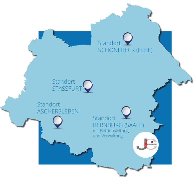 Carte des sites du Jobcenter Salzlandkreis