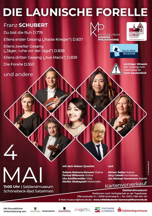 Salzlandmuseum und Mitteldeutsche Kammerphilharmonie laden zum „Forellen-Quintett“ von Franz Schubert ein.