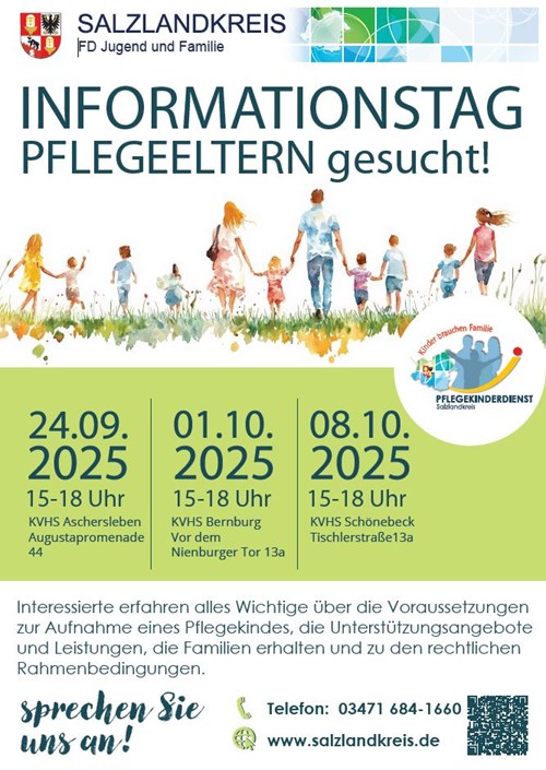 Salzlandkreis sucht Pflegeeltern / Informationsveranstaltung