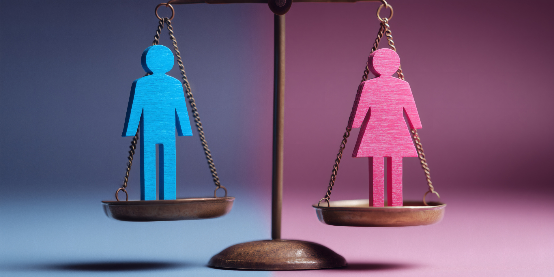 Mann und Frau auf einer Waage. Symbol für Geschlechtergleichheit, ausgewogenes Geschlechterverhältnis und Parität. Lohngleichheit.